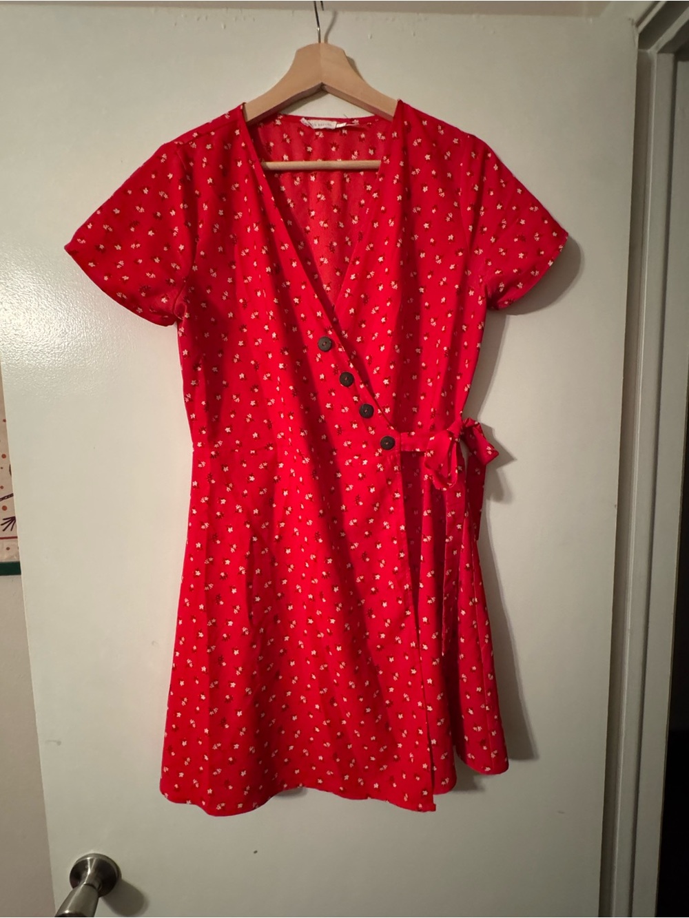 Blu Pepper Red Floral Wrap-Style Dress with Side Tie